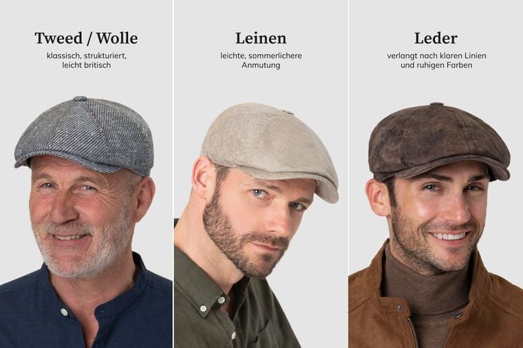 Flatcap-Styles in Wolle, Leinen und Leder Flatcap-Styles in Wolle, Leinen und Leder