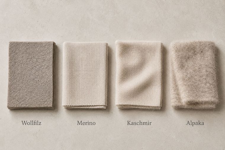 Wollfilz Merino Kaschmir und Alpaka als Materialproben für hochwertige Kopfbedeckungen Wollfilz Merino Kaschmir und Alpaka als Materialproben für hochwertige Kopfbedeckungen